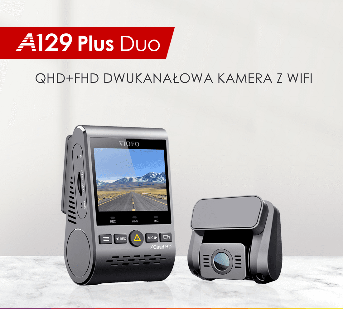 Viofo A129 Plus Duo-G dyskretna kamera samochodowa przód 2K Quad HD + tył Full HD GPS, Sony Starvis, G-sensor, mikrofon, Wi-Fi, BT - Łódź, Zbąszyńska 2