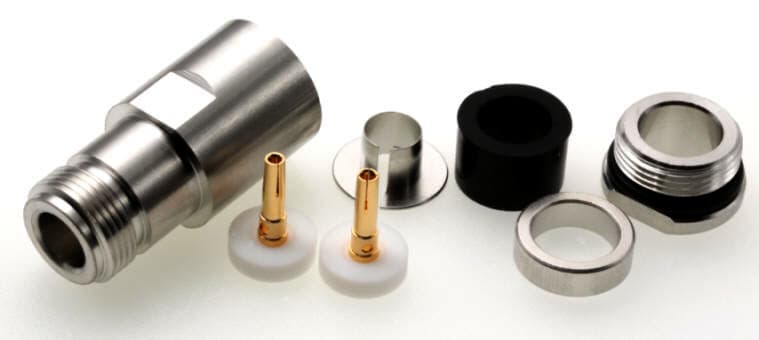 Gniazdo N żeńskie PTFE/GOLD skręcane na przewód 10mm RF-10 RG-213 H-1000 HyperFlex 10 (złącze N-F) - np. do anten Helium # KONEKTOR PRO #
