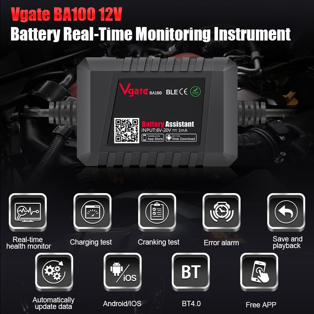 Vgate BA100 tester akumulatorów 6V / 12V na smartfona - test ładowania, pod obciążeniem, żywotności itd. POLSKIE MENU