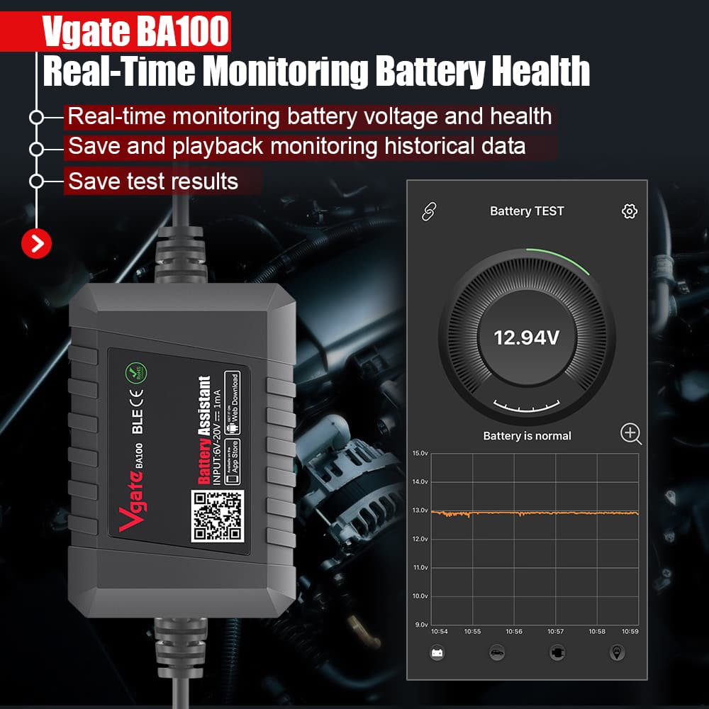 Vgate BA100 tester akumulatorów 6V / 12V na smartfona - test ładowania, pod obciążeniem, żywotności itd. POLSKIE MENU