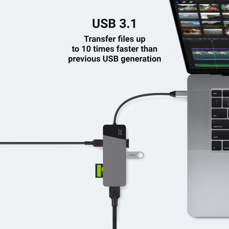 Green Cell HUB GC Connect 7w1 np. do Apple MacBook M1 / M2, Lenovo X1, Asus ZenBook, Dell XPS (3xUSB-A 3.1 HDMI 4K 60Hz USB-C PD 85W)