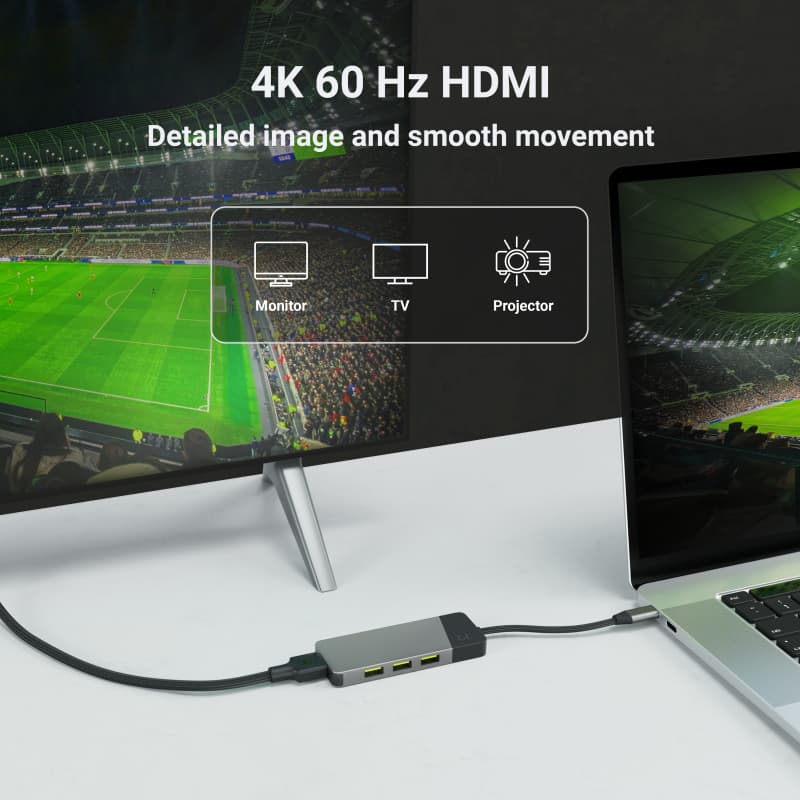 Green Cell HUB GC Connect 7w1 np. do Apple MacBook M1 / M2, Lenovo X1, Asus ZenBook, Dell XPS (3xUSB-A 3.1 HDMI 4K 60Hz USB-C PD 85W)