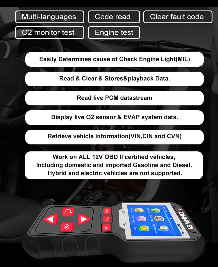 Konnwei KW320 skaner interfejs diagnostyczny OBD-2 *** POLSKIE MENU *** - odczyt/kasowanie błędów (np. check engine), uniwersalny, samochody od 2001