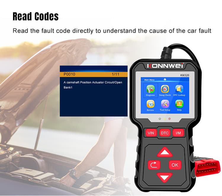 Konnwei KW320 skaner interfejs diagnostyczny OBD-2 *** POLSKIE MENU *** - odczyt/kasowanie błędów (np. check engine), uniwersalny, samochody od 2001