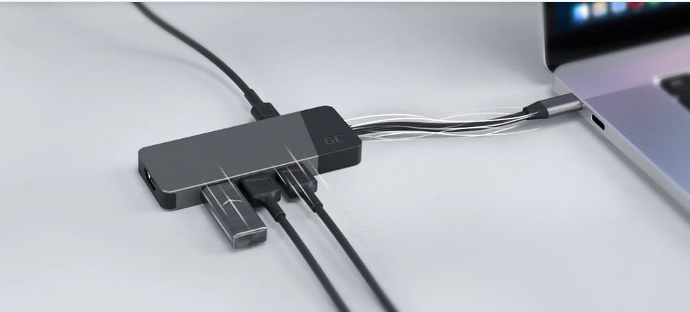 Green Cell HUB GC Connect 7w1 np. do Apple MacBook M1 / M2, Lenovo X1, Asus ZenBook, Dell XPS (3xUSB-A 3.1 HDMI 4K 60Hz USB-C PD 85W)