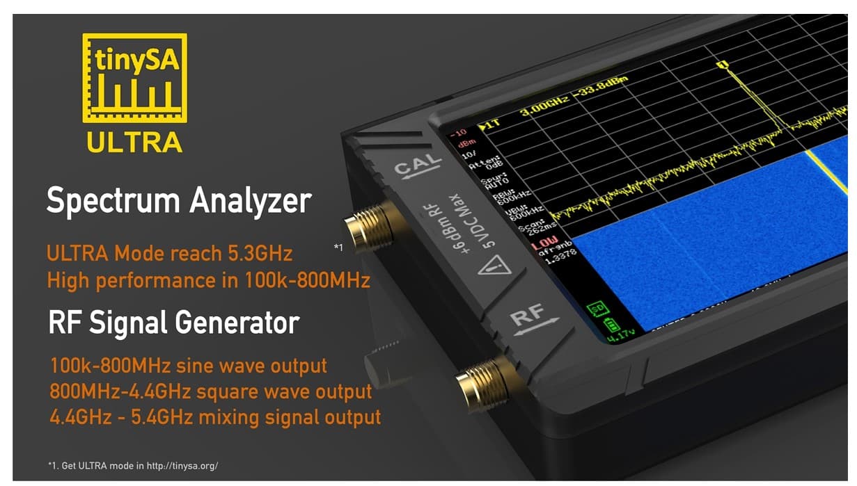 TinySA ULTRA Spectrum Analyzer przenośny analizator widma 100kHz-5,3GHz, generator sygnału, duży wyświetlacz 4"