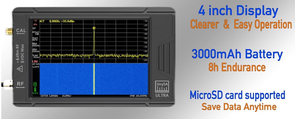 TinySA ULTRA Spectrum Analyzer przenośny analizator widma 100kHz-5,3GHz, generator sygnału, duży wyświetlacz 4"
