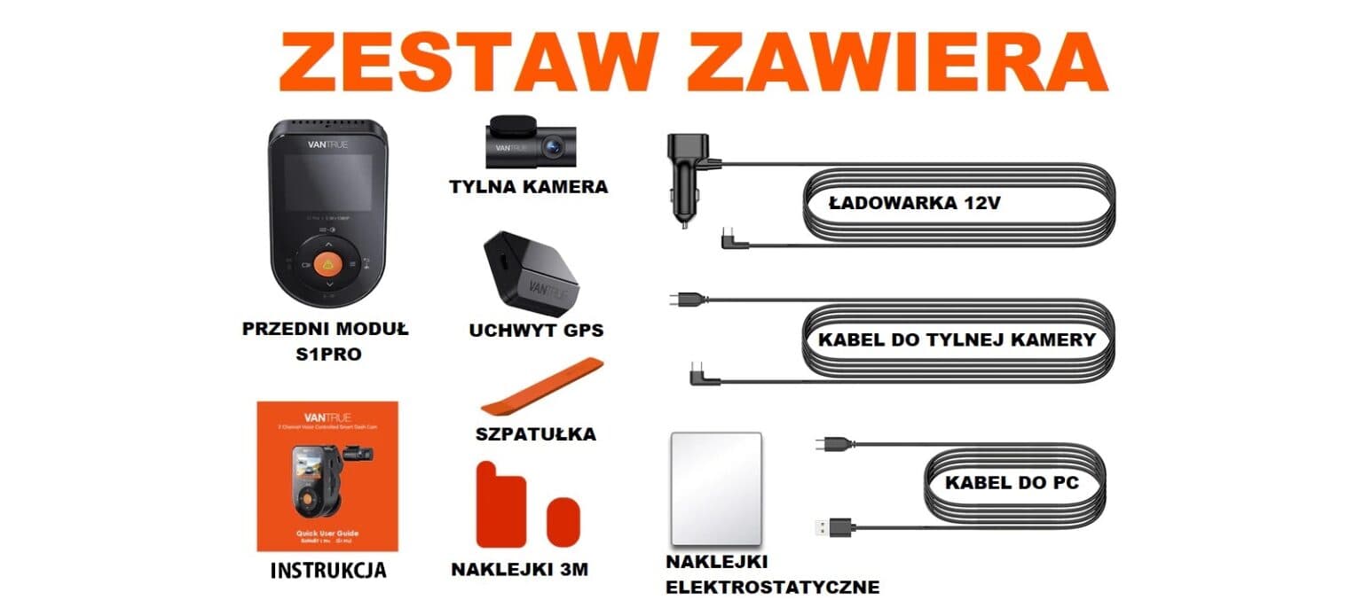 VANTRUE S1 PRO 2CH wideorejestrator samochodowy (1944P+1080P 30FPS) - kamera samochodowa przód + tył Vantrue Sonnet 1 Pro