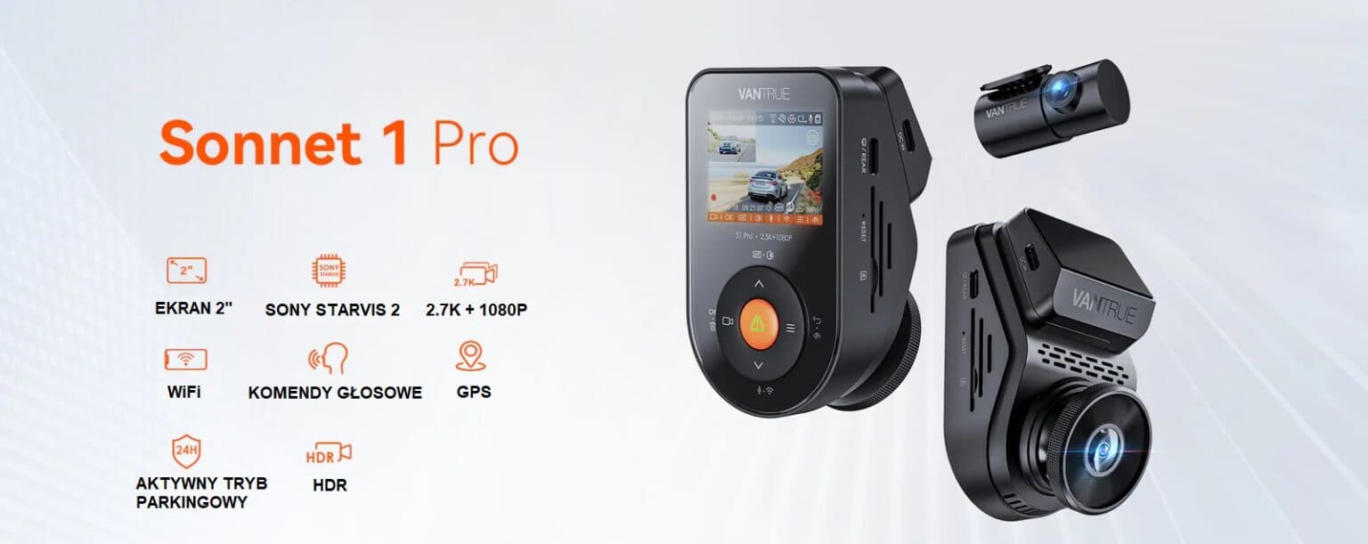 VANTRUE S1 PRO 2CH wideorejestrator samochodowy (1944P+1080P 30FPS) - kamera samochodowa przód + tył Vantrue Sonnet 1 Pro