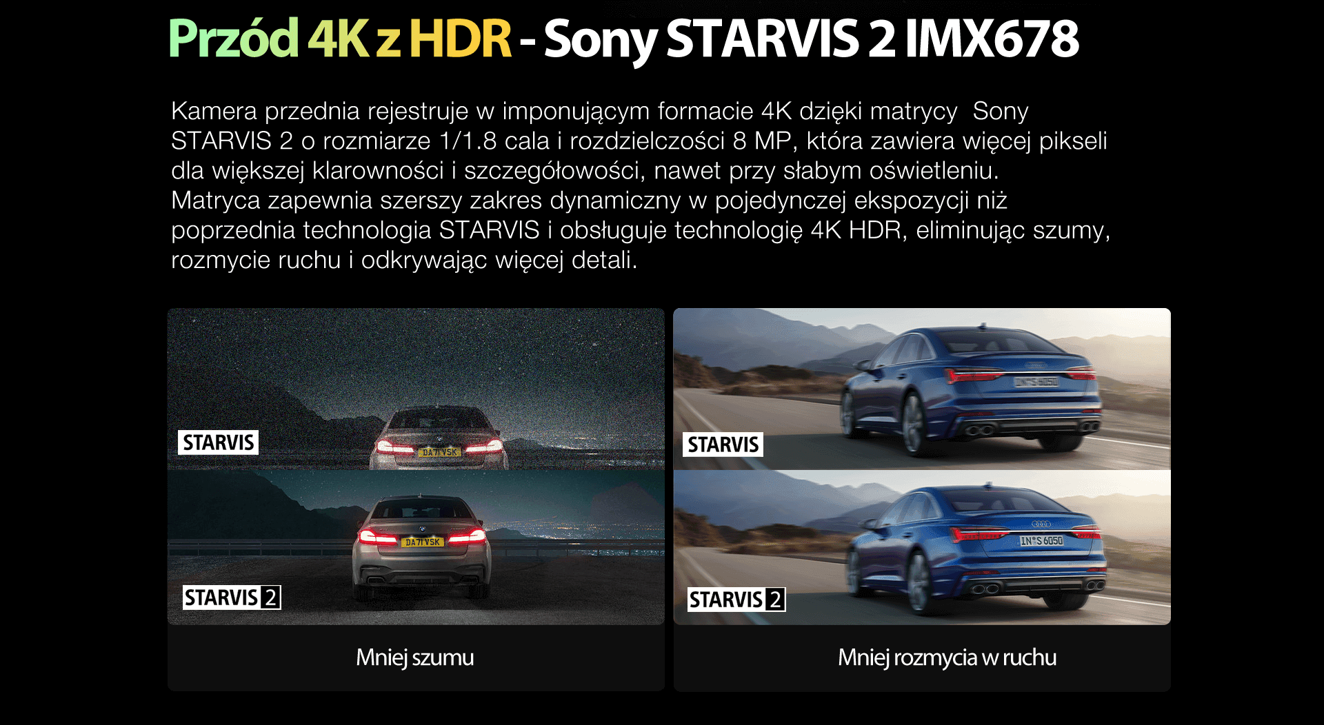 Viofo A229 Pro 2CH dyskretna kamera samochodowa przód 4K HDR + tył 2K GPS, Sony Starvis 2, G-sensor, mikrofon, Wi-Fi, BT