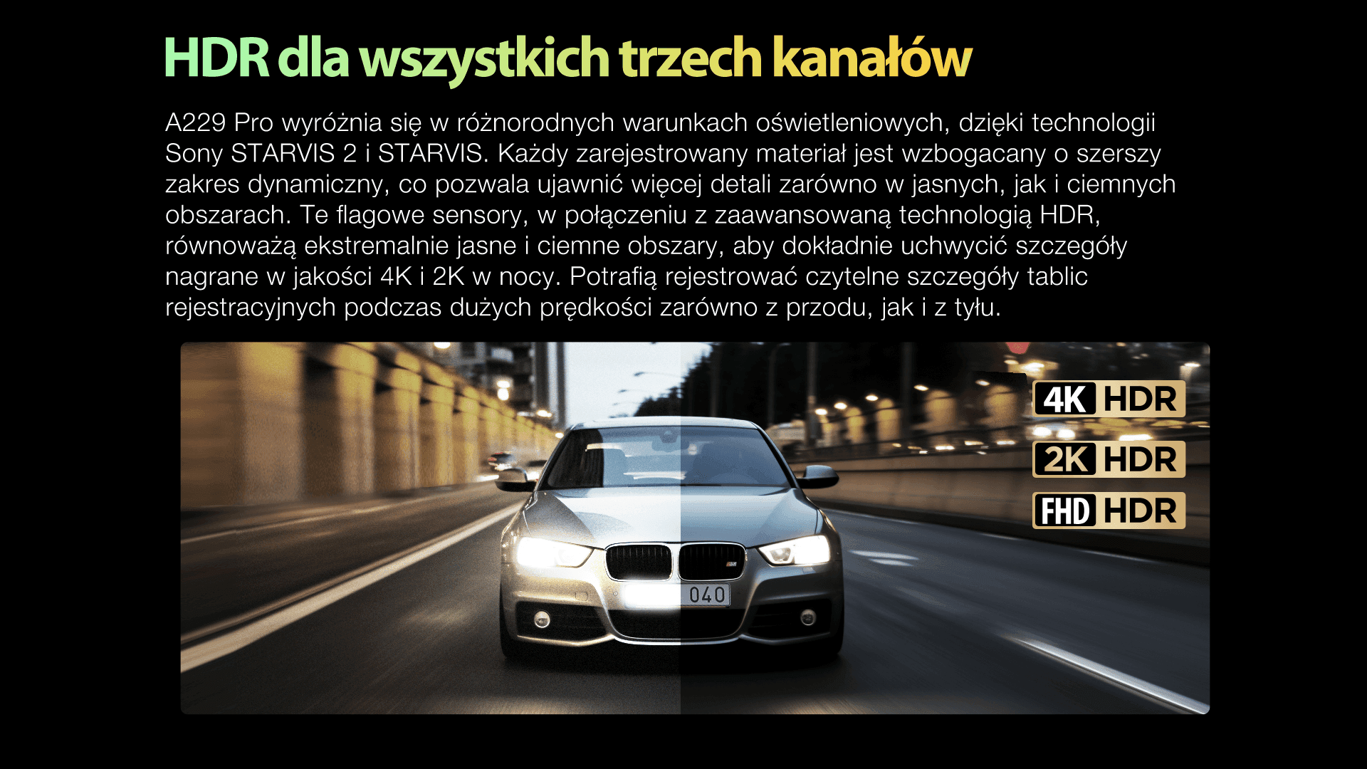 Viofo A229 Pro 2CH dyskretna kamera samochodowa przód 4K HDR + tył 2K GPS, Sony Starvis 2, G-sensor, mikrofon, Wi-Fi, BT