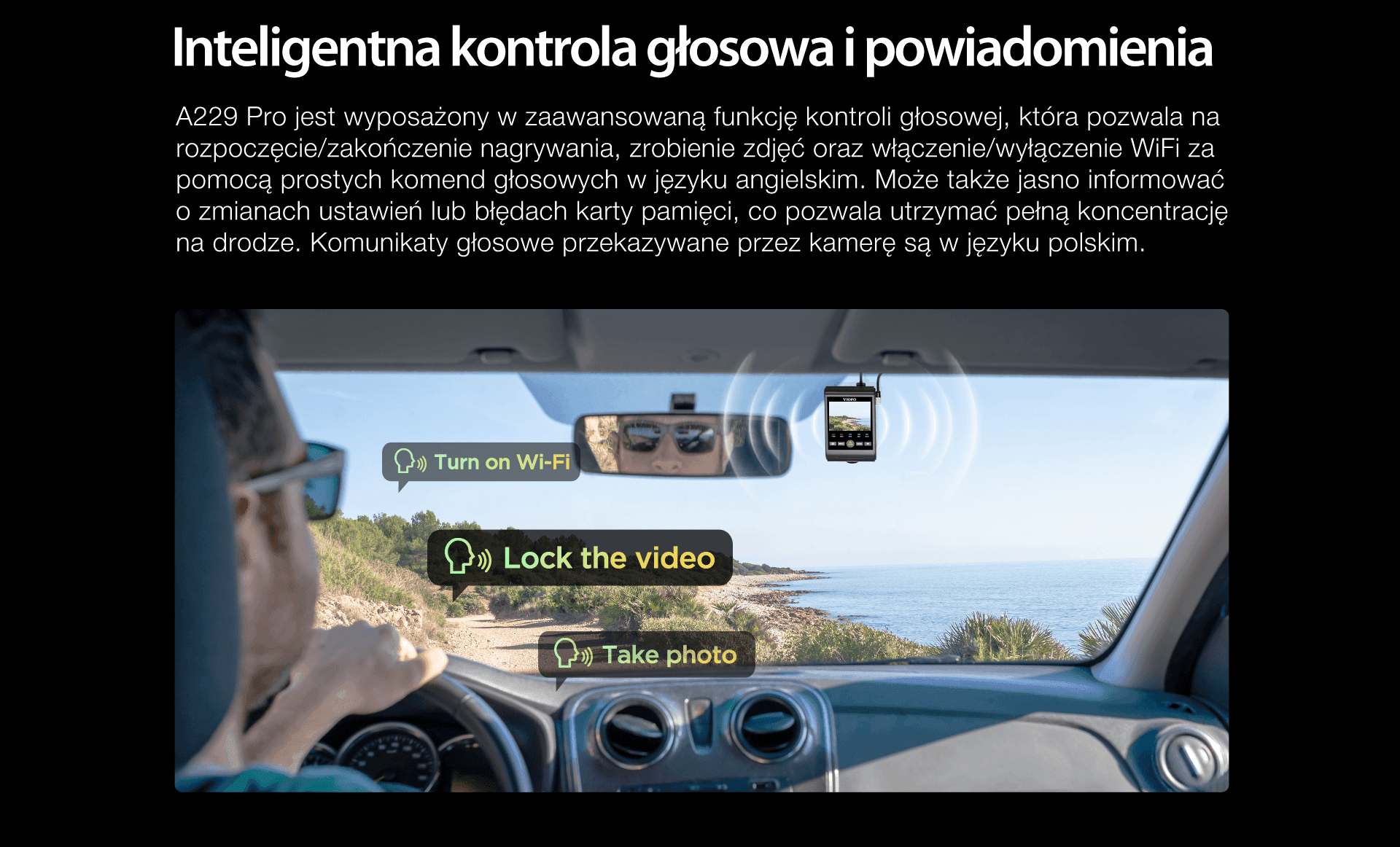 Viofo A229 Pro 2CH dyskretna kamera samochodowa przód 4K HDR + tył 2K GPS, Sony Starvis 2, G-sensor, mikrofon, Wi-Fi, BT