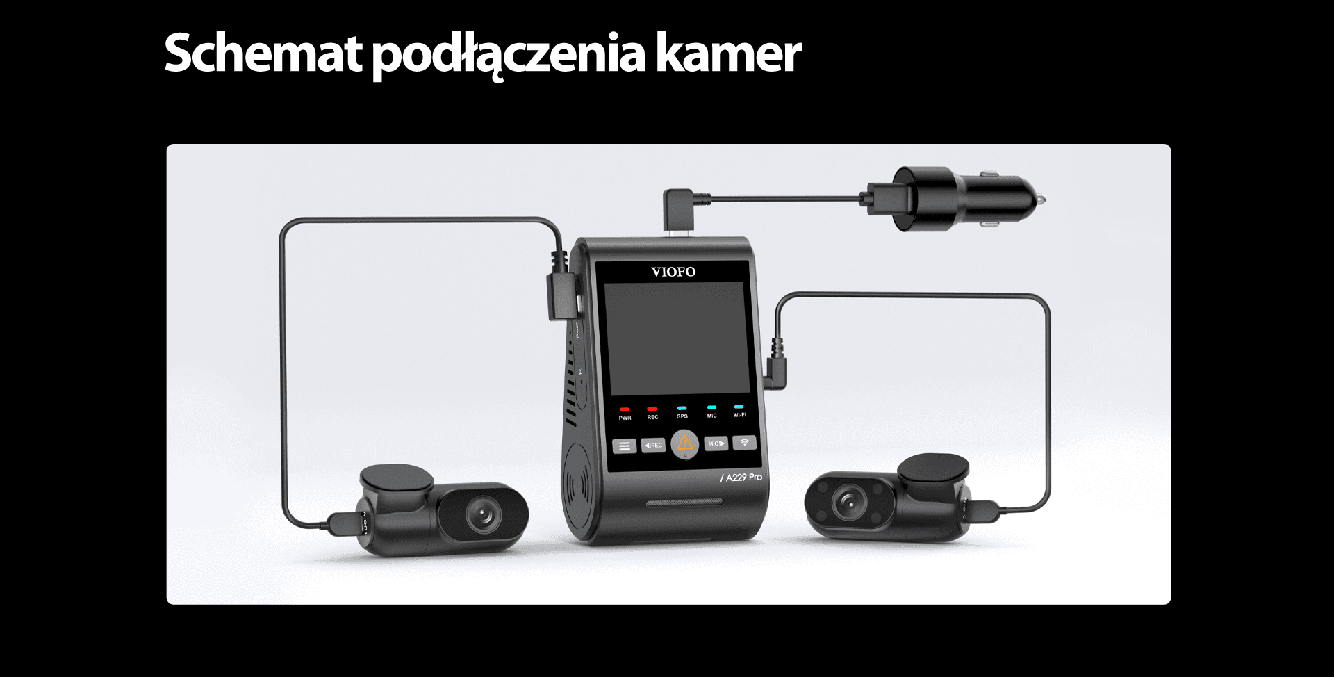 Viofo A229 Pro 2CH dyskretna kamera samochodowa przód 4K HDR + tył 2K GPS, Sony Starvis 2, G-sensor, mikrofon, Wi-Fi, BT