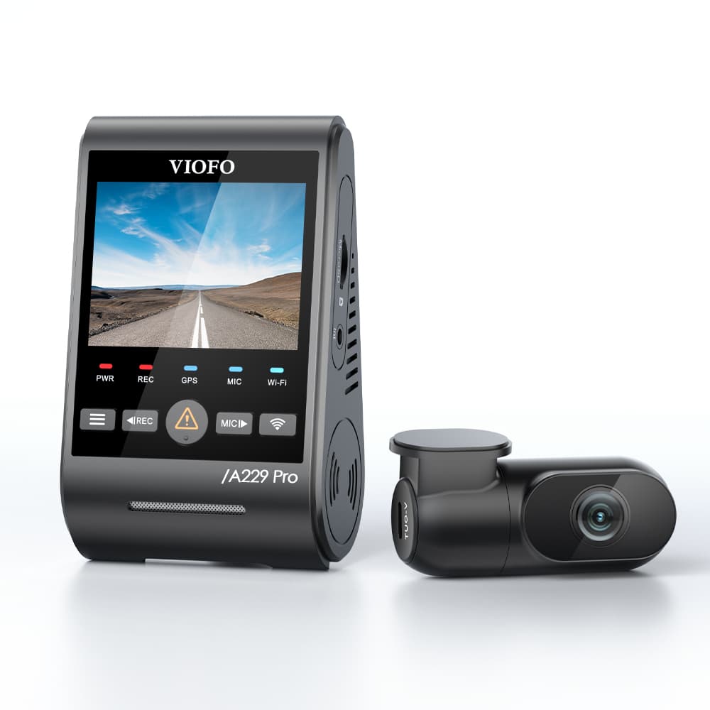Viofo A229 Pro 2CH dyskretna kamera samochodowa przód 4K HDR + tył 2K GPS, Sony Starvis 2, G-sensor, mikrofon, Wi-Fi, BT