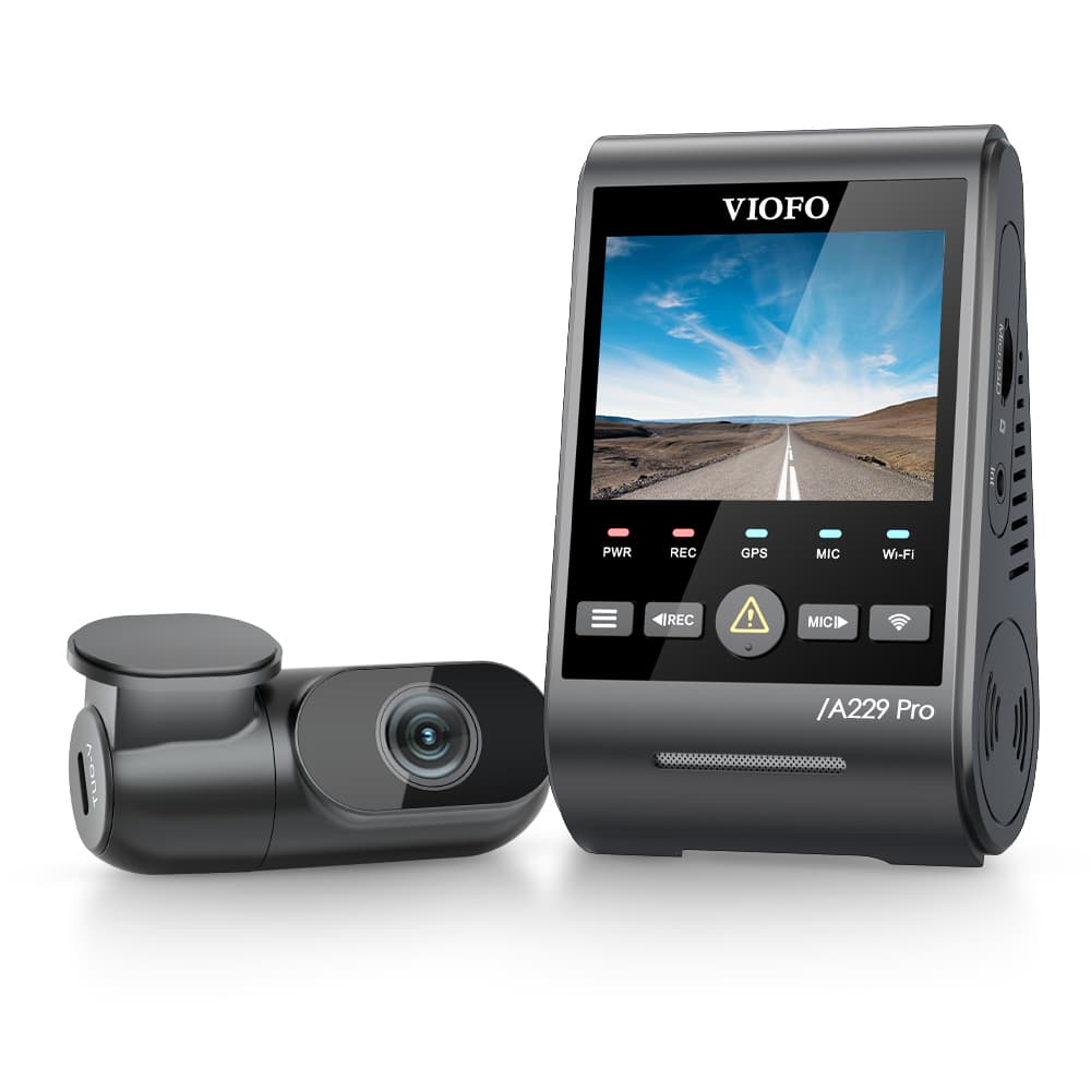 Viofo A229 Pro 2CH dyskretna kamera samochodowa przód 4K HDR + tył 2K GPS, Sony Starvis 2, G-sensor, mikrofon, Wi-Fi, BT