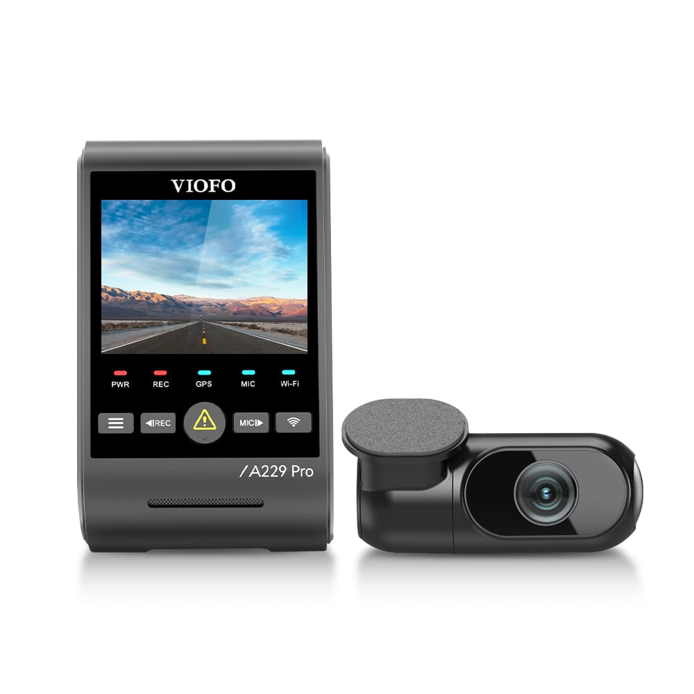 Viofo A229 Pro 2CH dyskretna kamera samochodowa przód 4K HDR + tył 2K GPS, Sony Starvis 2, G-sensor, mikrofon, Wi-Fi, BT