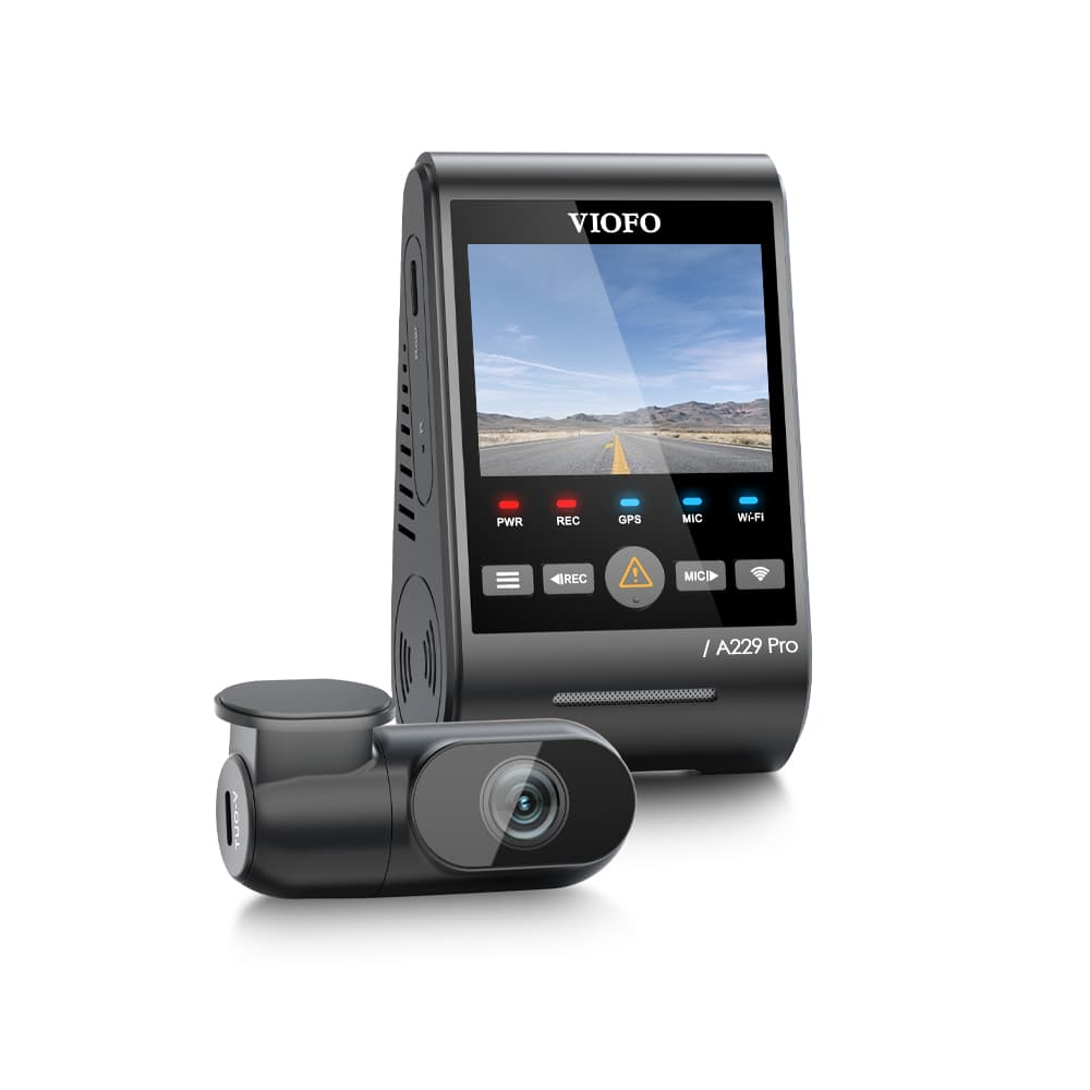 Viofo A229 Pro 2CH dyskretna kamera samochodowa przód 4K HDR + tył 2K GPS, Sony Starvis 2, G-sensor, mikrofon, Wi-Fi, BT