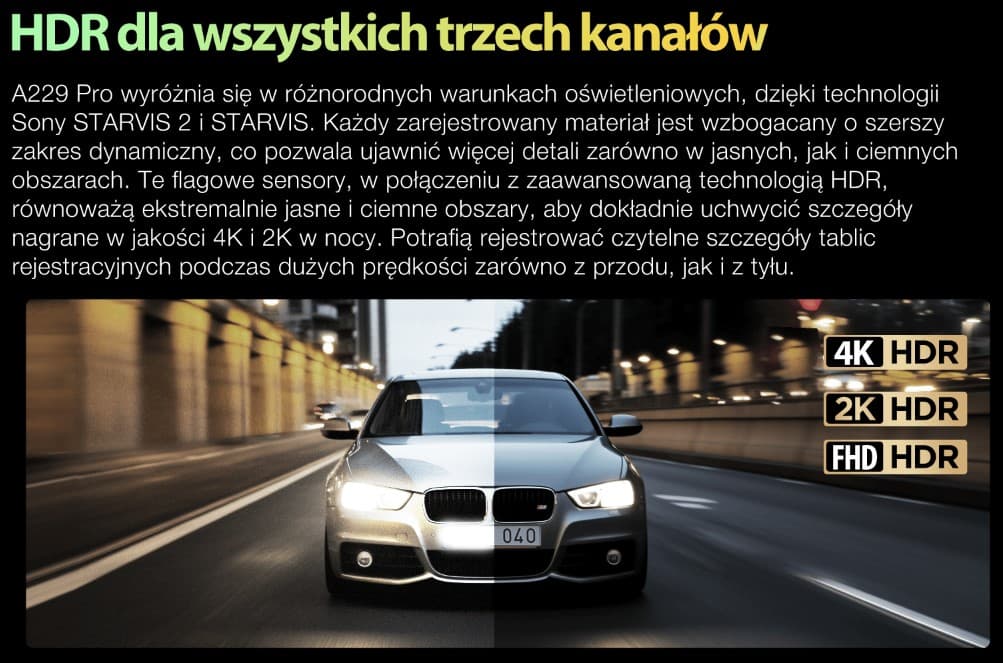 Viofo A229 Pro 3CH dyskretna kamera samochodowa przód 4K HDR + tył 2K HDR + wnętrze 1080P HDR, GPS, Sony Starvis 2, G-sensor, mikrofon, Wi-Fi, BT