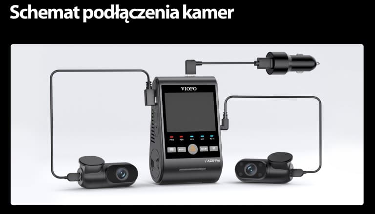Viofo A229 Pro 3CH dyskretna kamera samochodowa przód 4K HDR + tył 2K HDR + wnętrze 1080P HDR, GPS, Sony Starvis 2, G-sensor, mikrofon, Wi-Fi, BT