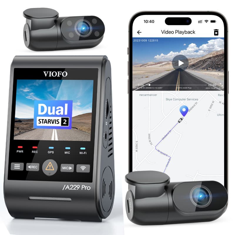 Viofo A229 Pro 3CH dyskretna kamera samochodowa przód 4K HDR + tył 2K HDR + wnętrze 1080P HDR, GPS, Sony Starvis 2, G-sensor, mikrofon, Wi-Fi, BT