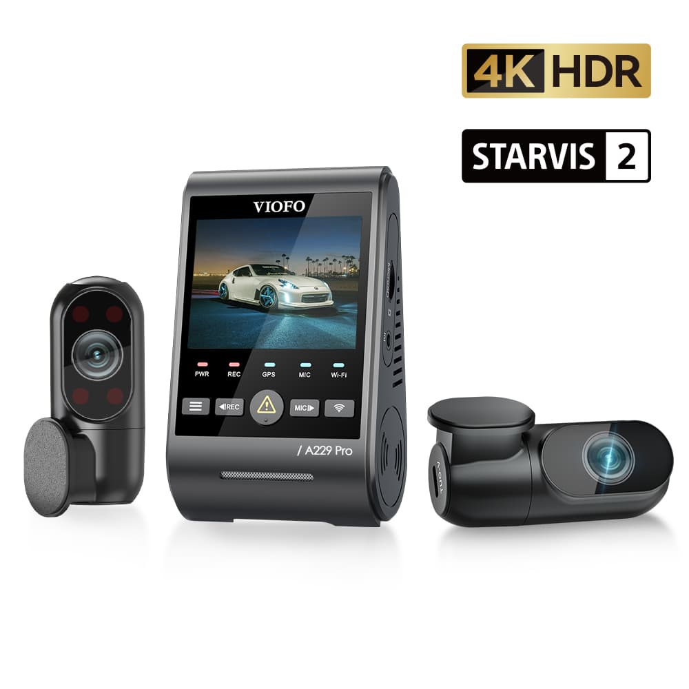 Viofo A229 Pro 3CH dyskretna kamera samochodowa przód 4K HDR + tył 2K HDR + wnętrze 1080P HDR, GPS, Sony Starvis 2, G-sensor, mikrofon, Wi-Fi, BT