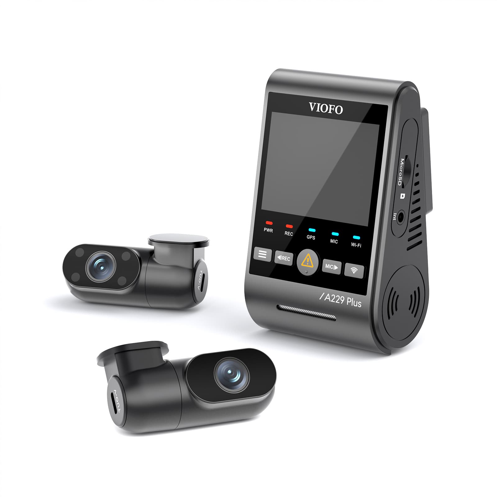 Viofo A229 Plus 3CH dyskretna kamera samochodowa przód 2K + tył 2K + wnętrze 1080P, GPS, Sony Starvis 2, G-sensor, mikrofon, Wi-Fi, BT