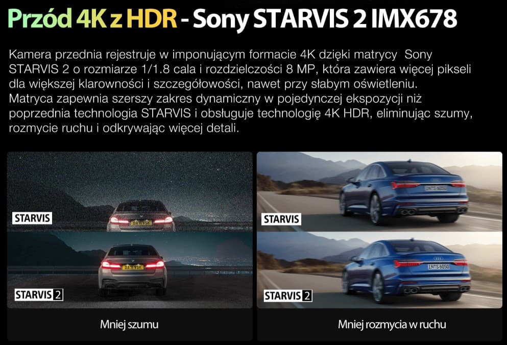 Viofo A229 Pro dyskretna kamera samochodowa przód 4K HDR, GPS, Sony Starvis 2, G-sensor, mikrofon, Wi-Fi, BT