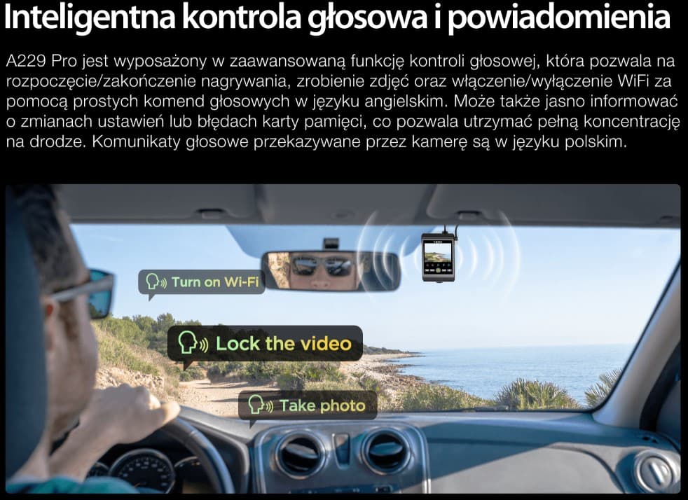 Viofo A229 Pro dyskretna kamera samochodowa przód 4K HDR, GPS, Sony Starvis 2, G-sensor, mikrofon, Wi-Fi, BT