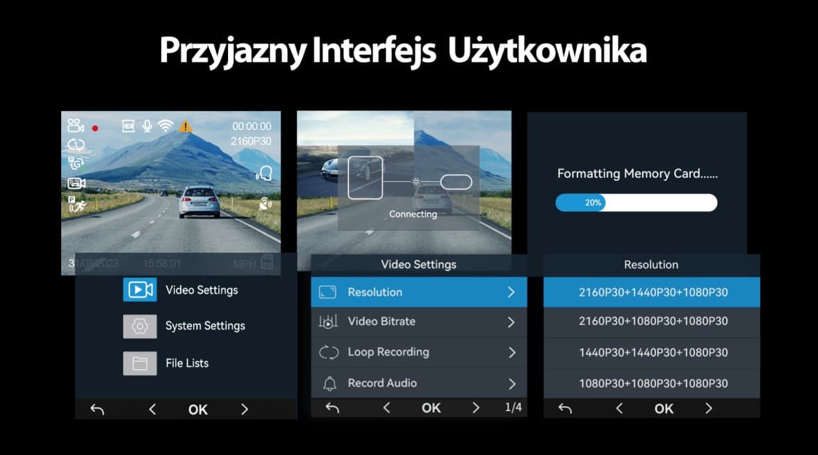 Viofo A229 Pro Duo IR dyskretna kamera samochodowa przód 4K Ulta HD wnętrze Full HD - idealny wideorejestrator do TAXI, UBER, BOLT