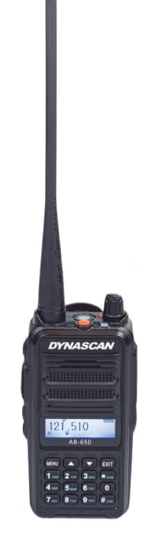 Dynascan AB-650 radiotelefon lotniczy ręczny, moc 6W PEP, VOX, bateria 2600mAh, przycisk alarmowy (radio lotnicze przenośne airband VHF)