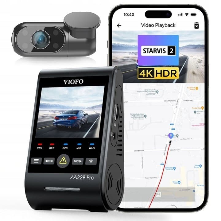 Viofo A229 Pro Duo IR dyskretna kamera samochodowa przód 4K Ulta HD wnętrze Full HD - idealny wideorejestrator do TAXI, UBER, BOLT