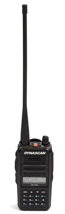 Dynascan AB-650 radiotelefon lotniczy ręczny, moc 6W PEP, VOX, bateria 2600mAh, przycisk alarmowy (radio lotnicze przenośne airband VHF)