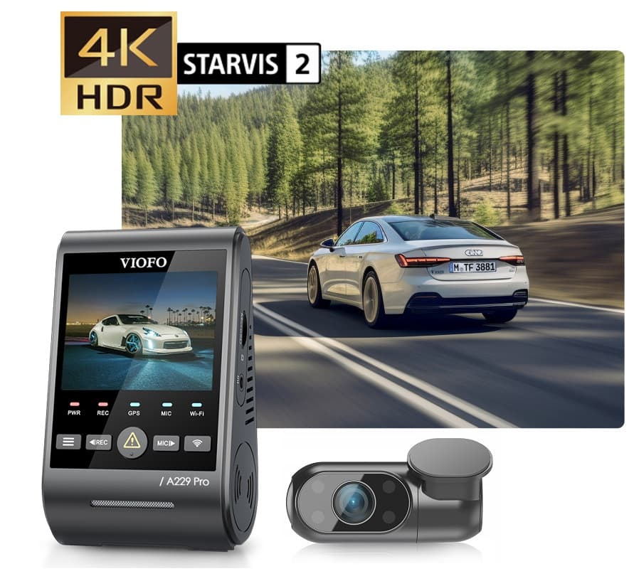 Viofo A229 Pro Duo IR dyskretna kamera samochodowa przód 4K Ulta HD wnętrze Full HD - idealny wideorejestrator do TAXI, UBER, BOLT