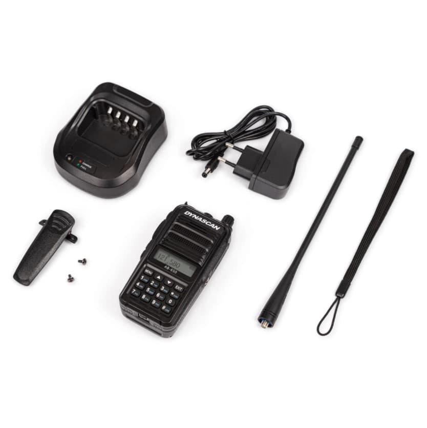 Dynascan AB-650 radiotelefon lotniczy ręczny, moc 6W PEP, VOX, bateria 2600mAh, przycisk alarmowy (radio lotnicze przenośne airband VHF)
