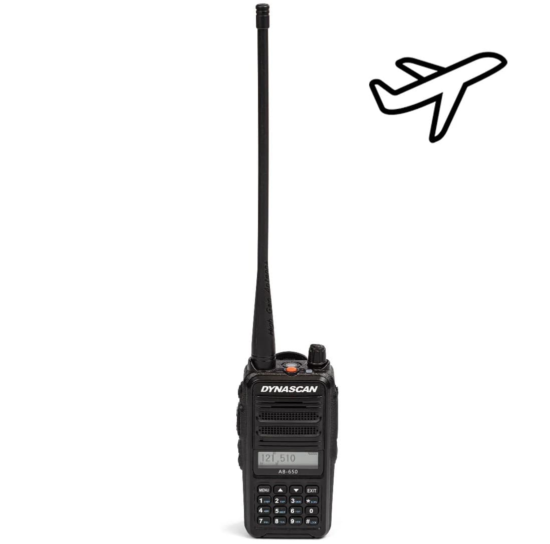 Dynascan AB-650 radiotelefon lotniczy ręczny, moc 6W PEP, VOX, bateria 2600mAh, przycisk alarmowy (radio lotnicze przenośne airband VHF)