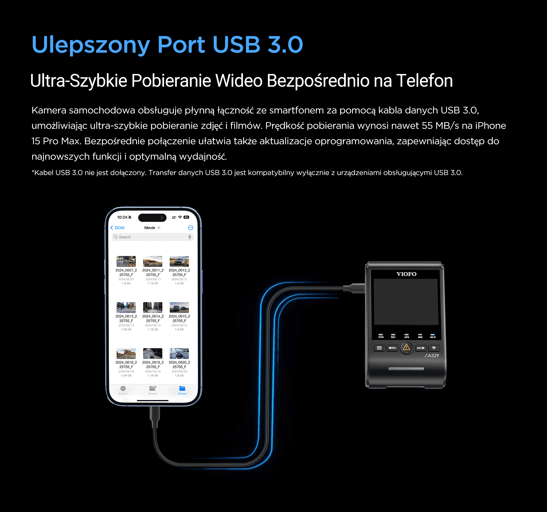 VIOFO A329 1CH kamera samochodowa przód 4K 60FPS, obsługa dysków SSD, HDR, GPS, Sony Starvis 2, G-sensor, mikrofon, Wi-Fi, BT