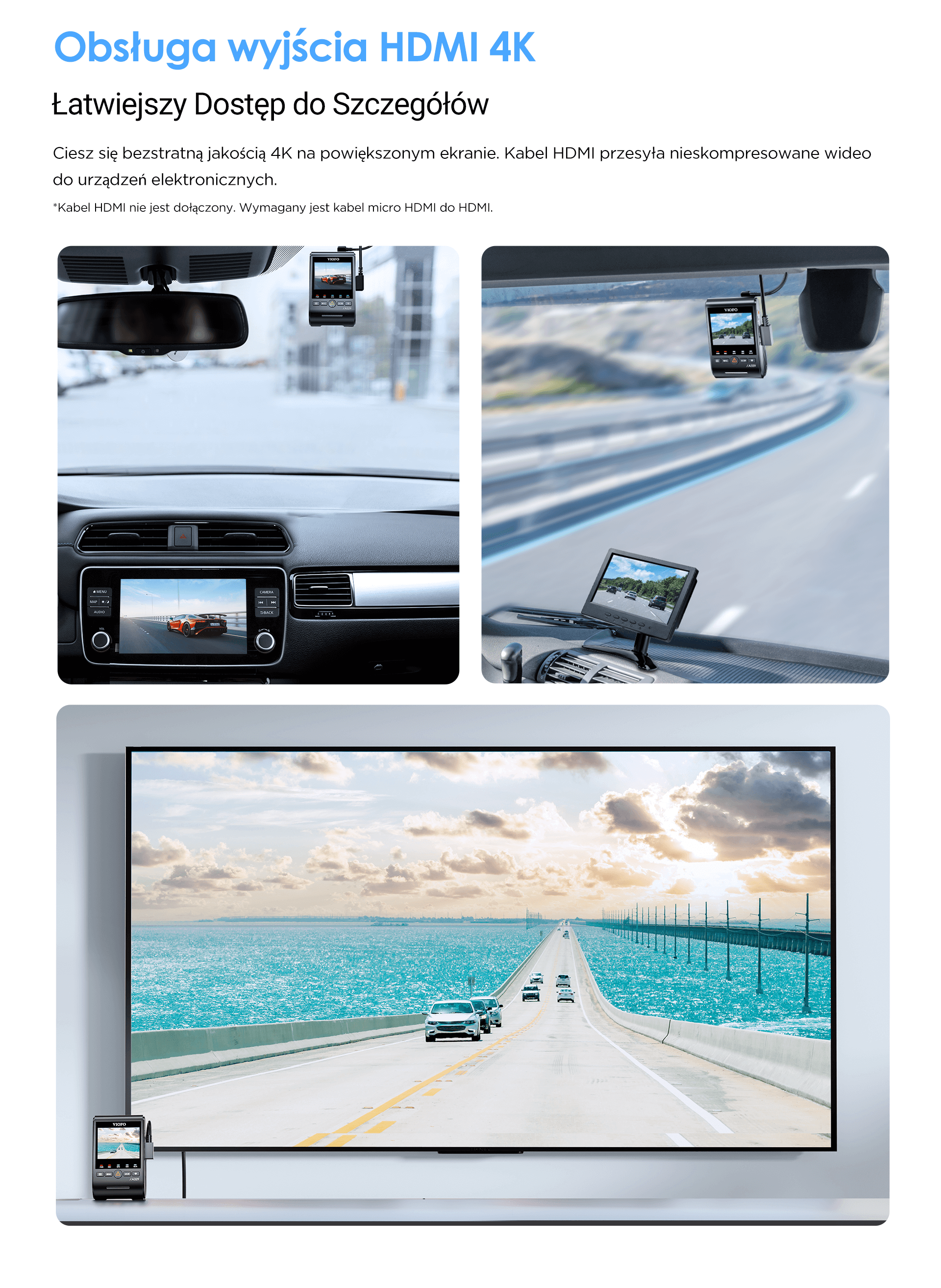 VIOFO A329 1CH kamera samochodowa przód 4K 60FPS, obsługa dysków SSD, HDR, GPS, Sony Starvis 2, G-sensor, mikrofon, Wi-Fi, BT