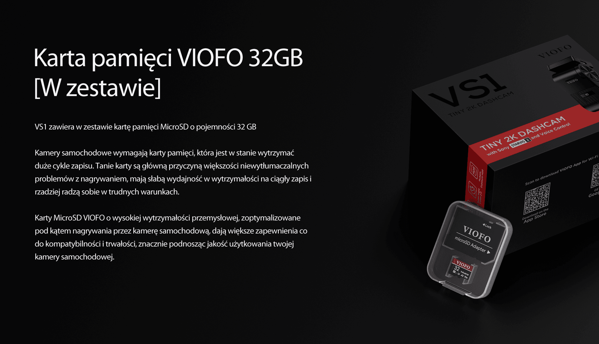 VIOFO VS1 dyskretna mikro kamera samochodowa z GPS, WiFi, Bluetooth, polskie komunikaty, HDR + matryca Sony STARVIS 2 Sensor QHD+