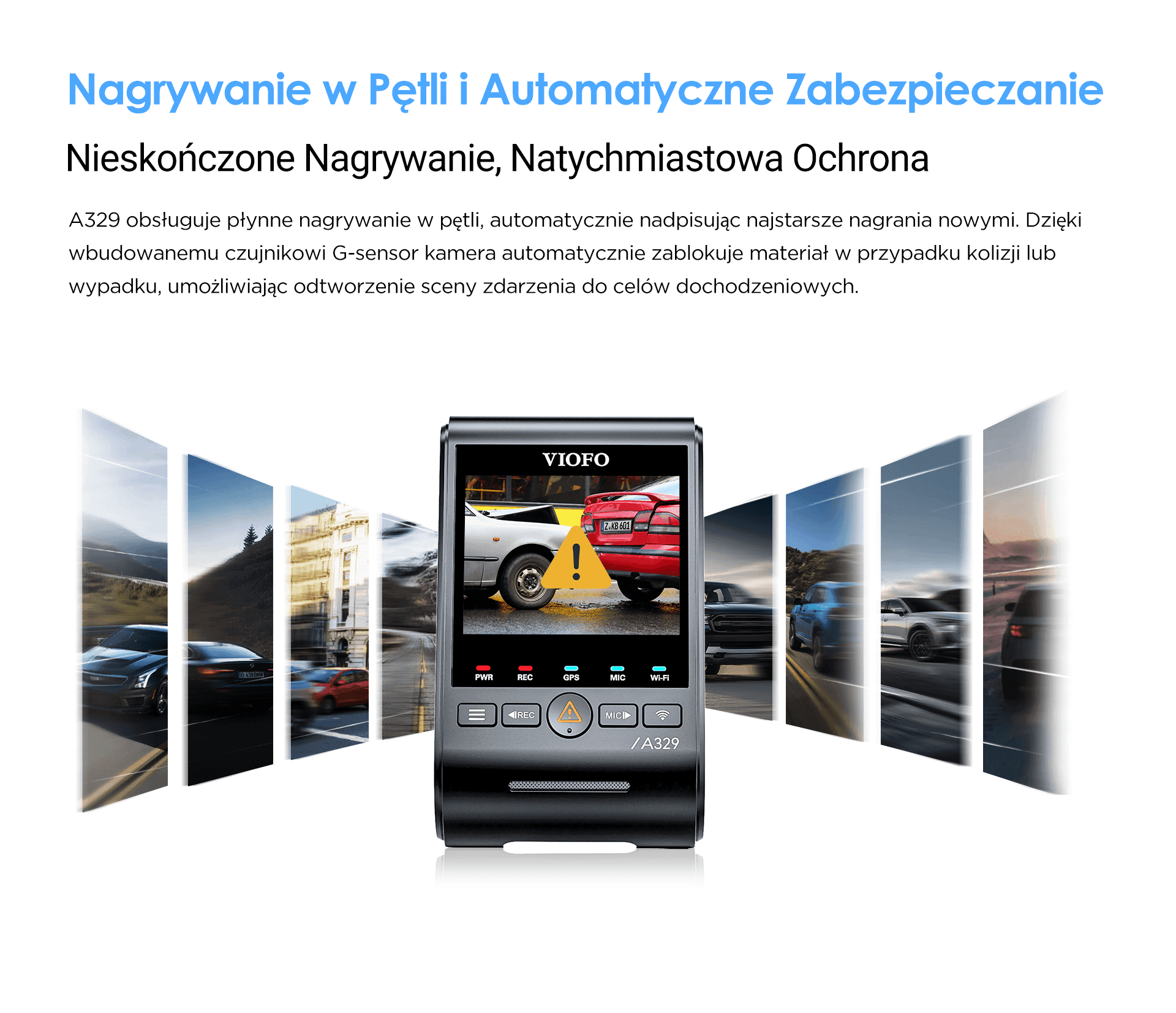 VIOFO A329 1CH kamera samochodowa przód 4K 60FPS, obsługa dysków SSD, HDR, GPS, Sony Starvis 2, G-sensor, mikrofon, Wi-Fi, BT
