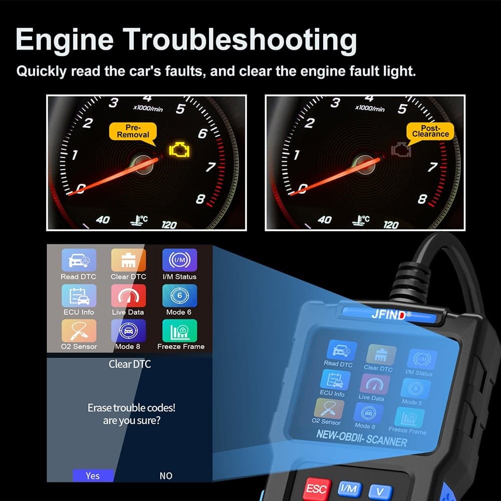 JFIND JF700 uniwersalny skaner diagnostyczny OBD2 z polskim menu - odczyt i kasowanie błędów, Check Engine, szybka diagnostyka dla wszystkich marek samochodów