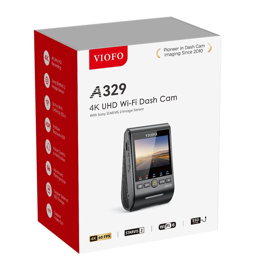 VIOFO A329 1CH kamera samochodowa przód 4K 60FPS, obsługa dysków SSD, HDR, GPS, Sony Starvis 2, G-sensor, mikrofon, Wi-Fi, BT