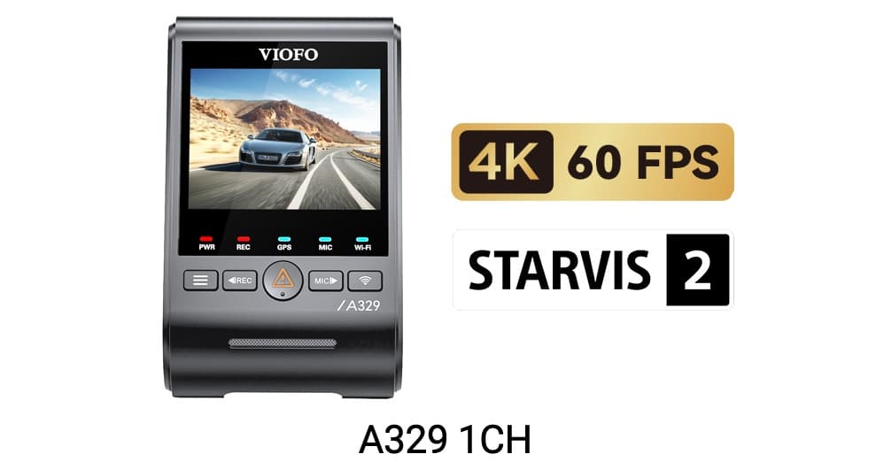 VIOFO A329 1CH kamera samochodowa przód 4K 60FPS, obsługa dysków SSD, HDR, GPS, Sony Starvis 2, G-sensor, mikrofon, Wi-Fi, BT