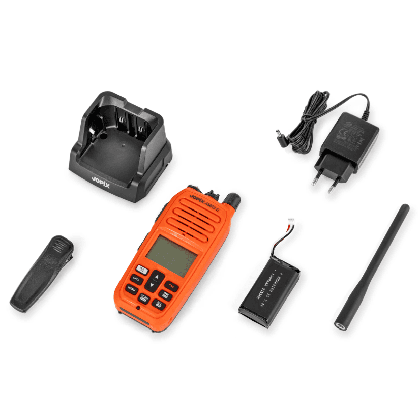 Jopix Marine 616P ORANGE ręczny radiotelefon morski VHF IP67, pływający, moc 5W, NRC, WX, czujnik wody - możliwość rejestracji w UKE