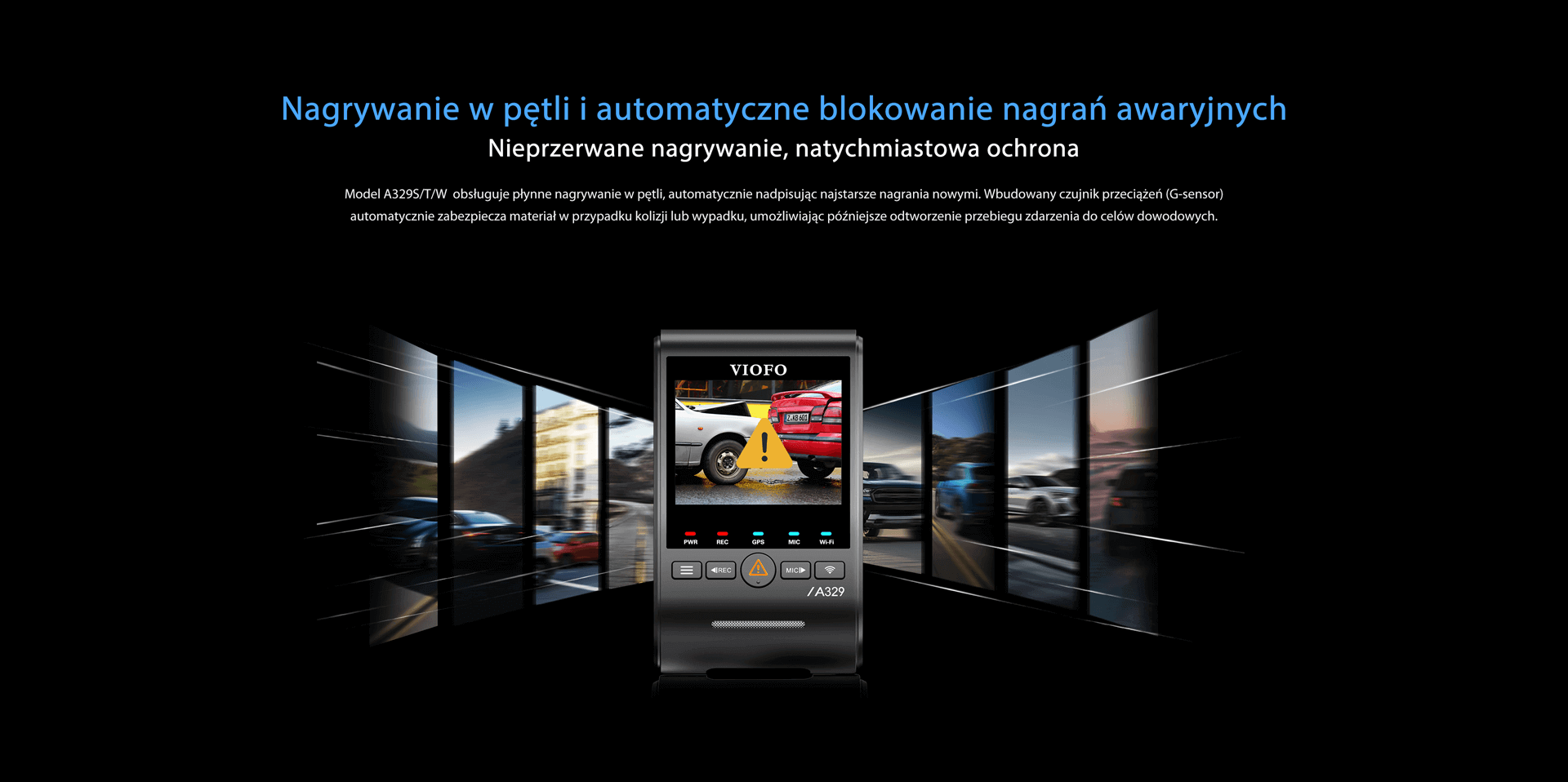 VIOFO A329S 1CH kamera samochodowa przód 4K 60FPS, obsługa dysków SSD, HDR, GPS, Sony Starvis 2, G-sensor, mikrofon, Wi-Fi 6, BT