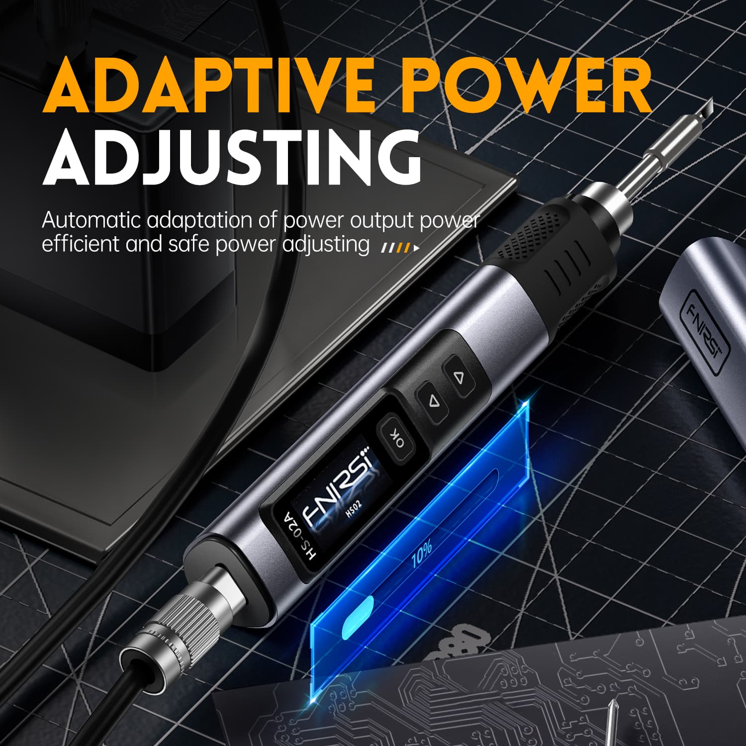 FNIRSI HS-02A przenośna lutownica cyfrowa 100W USB-C, 6 grotów + zasilacz GaN