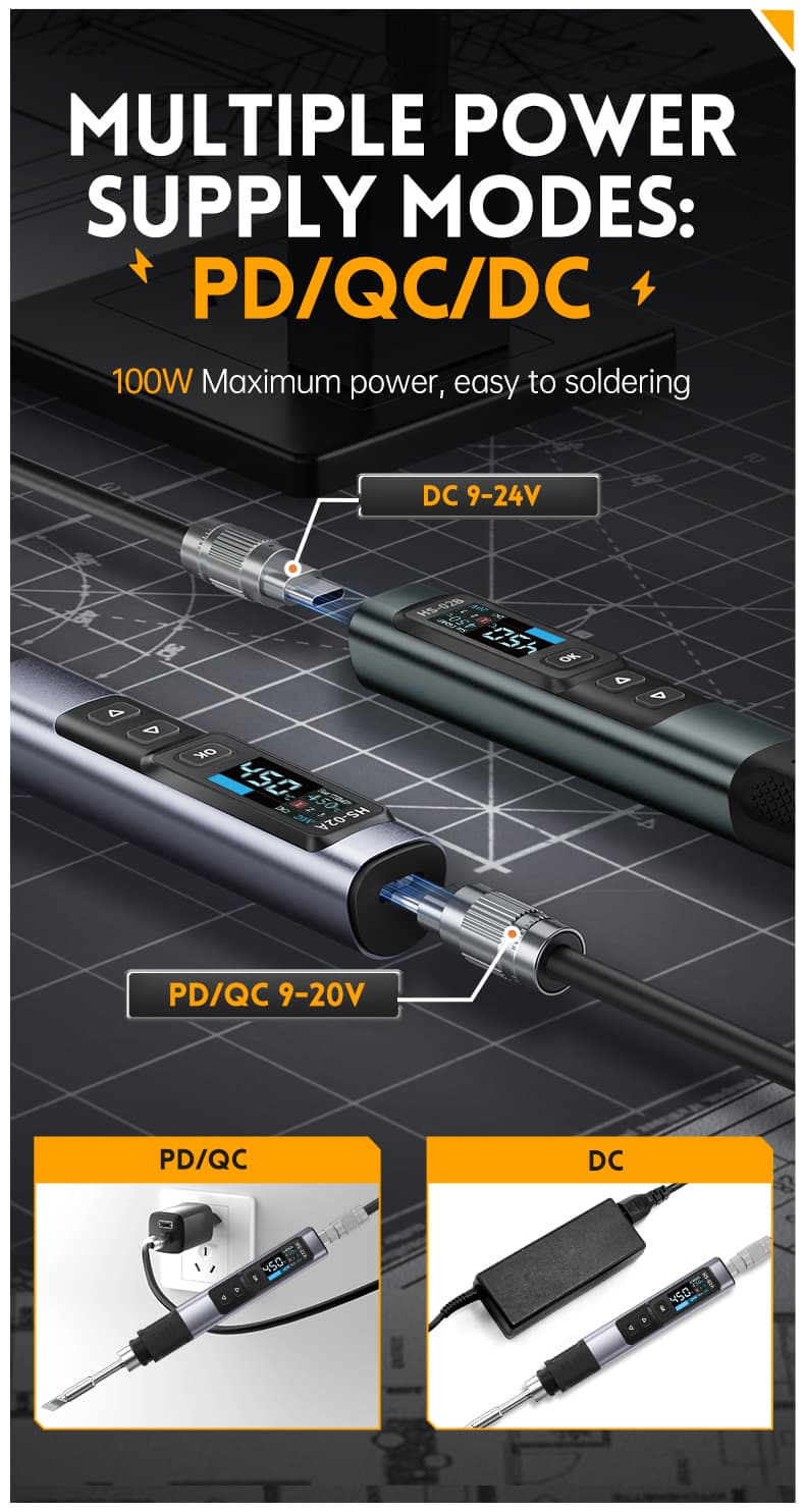 FNIRSI HS-02A przenośna lutownica cyfrowa 100W USB-C, 6 grotów + zasilacz GaN