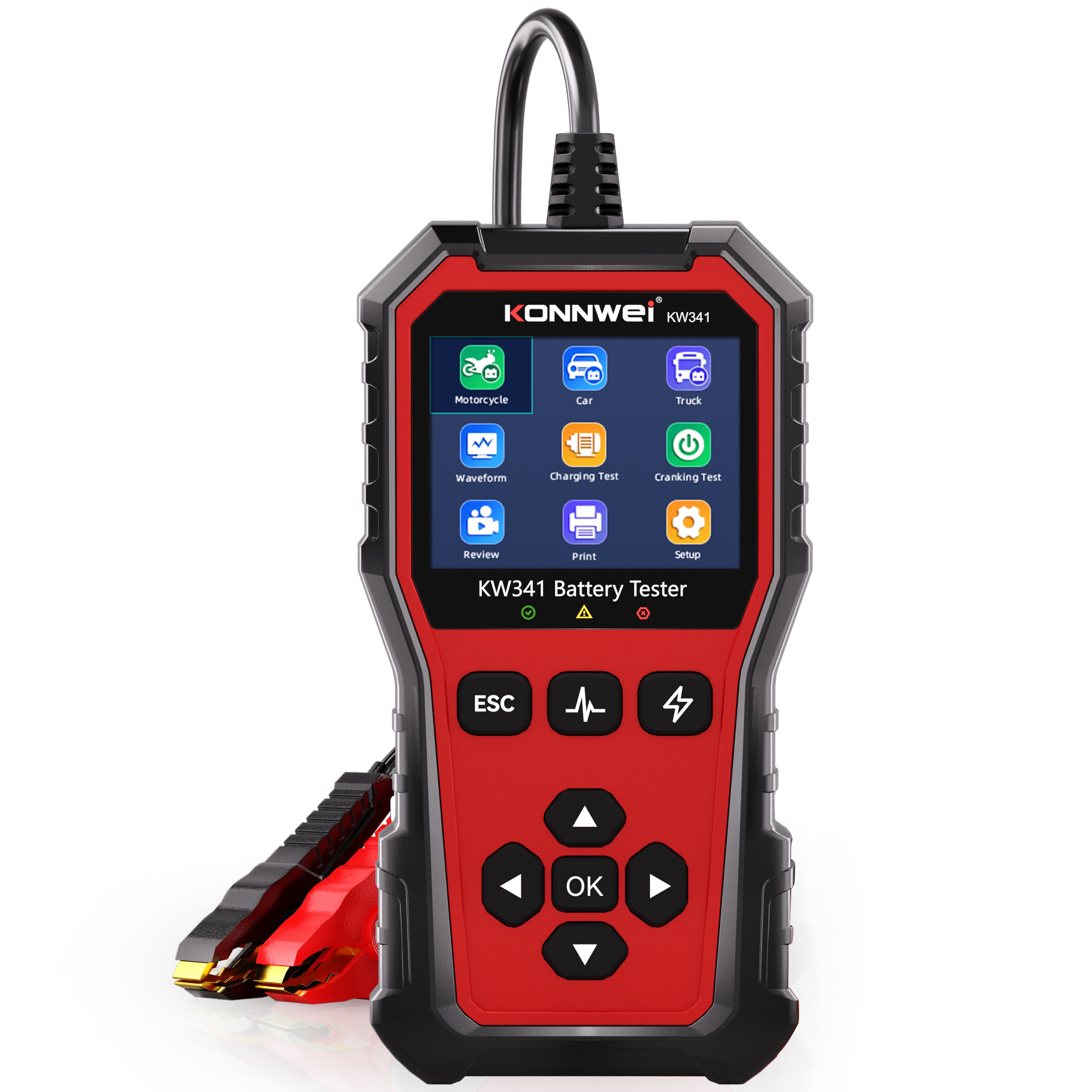 KONNWEI KW341 tester akumulatorów 6V / 12V / 24V - test ładowania, pod obciążeniem, żywotności itd. POLSKIE MENU (do osobowych, ciężarowych, motocykli)