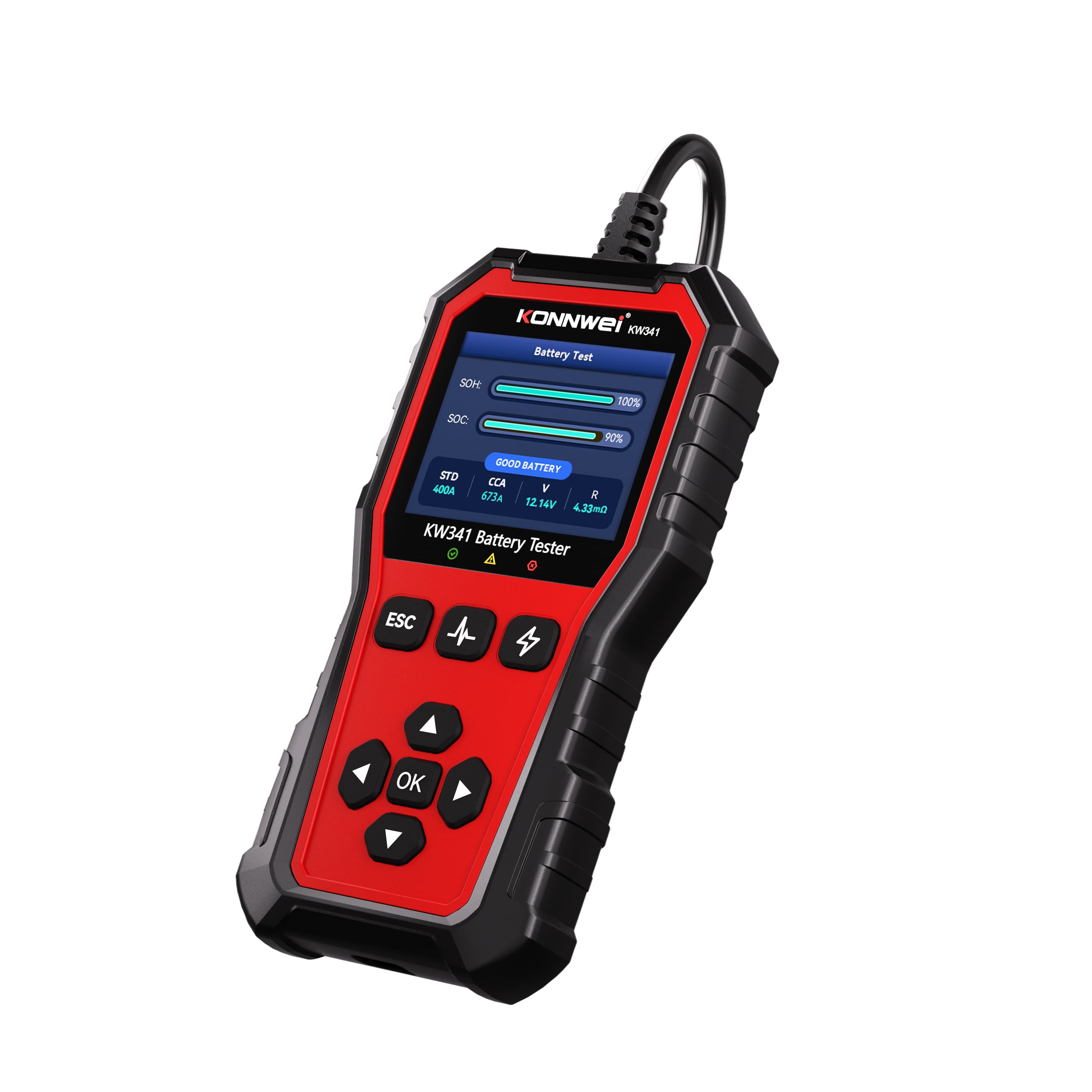 KONNWEI KW341 tester akumulatorów 6V / 12V / 24V - test ładowania, pod obciążeniem, żywotności itd. POLSKIE MENU (do osobowych, ciężarowych, motocykli)