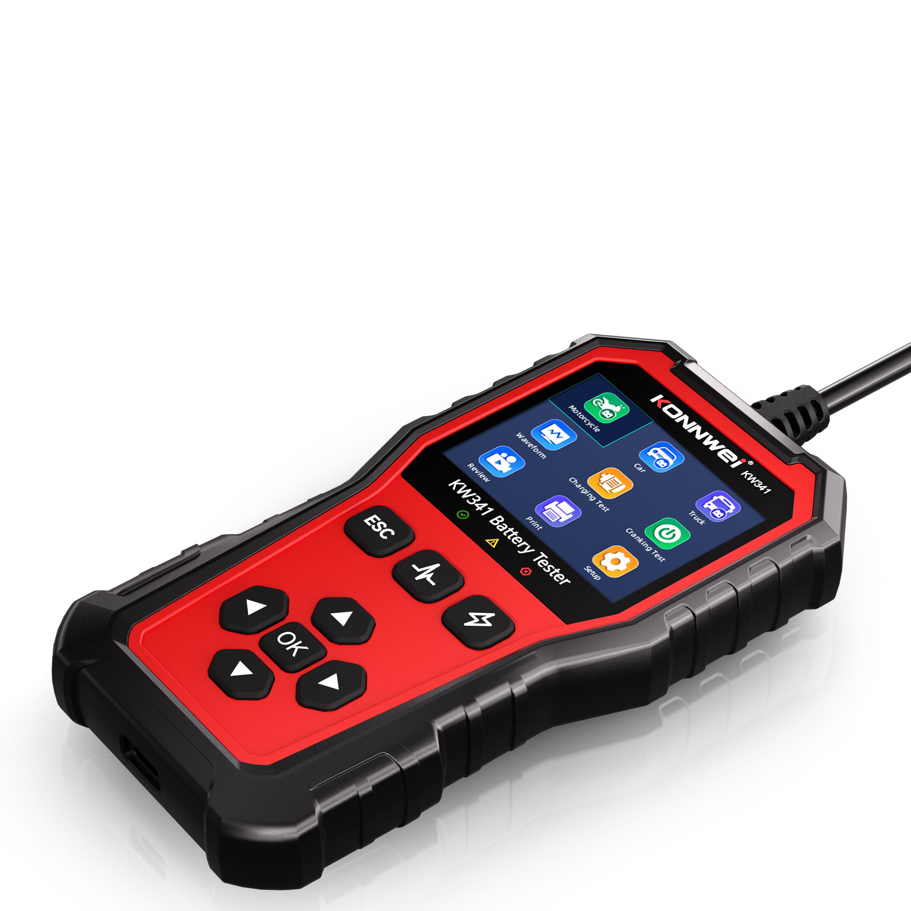 KONNWEI KW341 tester akumulatorów 6V / 12V / 24V - test ładowania, pod obciążeniem, żywotności itd. POLSKIE MENU (do osobowych, ciężarowych, motocykli)