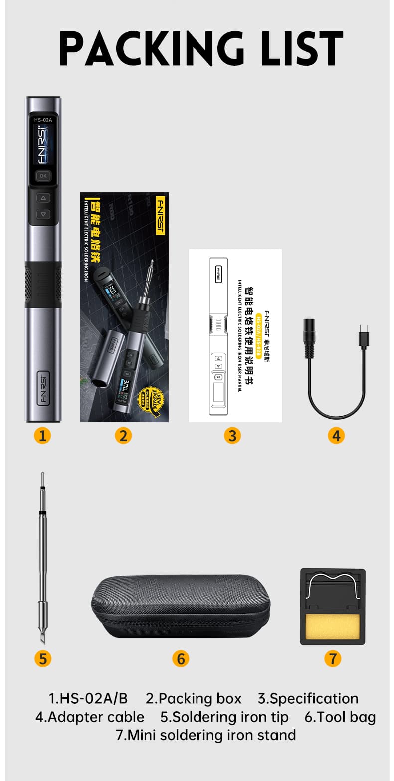 FNIRSI HS-02A przenośna lutownica cyfrowa 100W USB-C, 6 grotów + zasilacz GaN